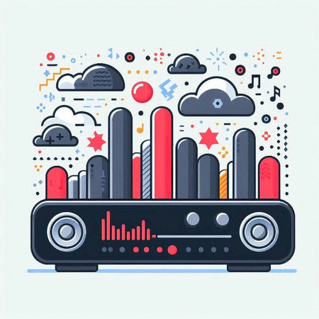 Music audio player. Vector illustration in flat line style. Music concept.のイラスト素材