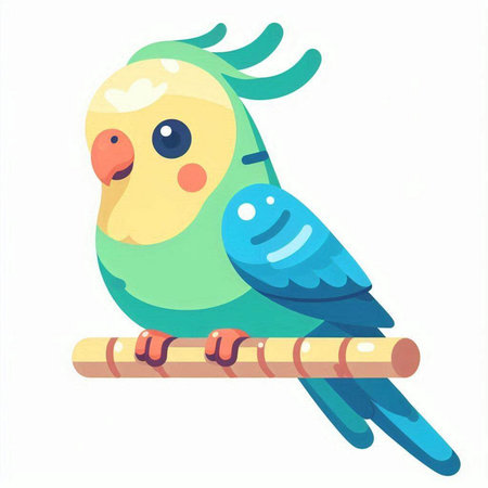 Cute parrot sitting on a wooden branch. Vector illustration.のイラスト素材