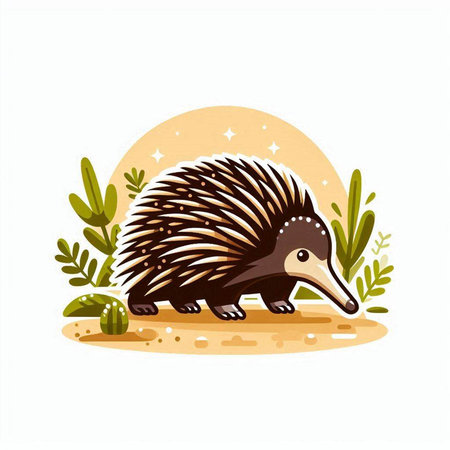 Hedgehog, echidna, vector illustration in cartoon styleのイラスト素材
