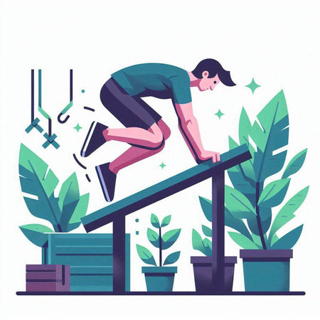 Man in sportswear running on parallel bars, flat vector illustration.のイラスト素材