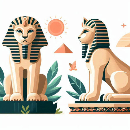 Egyptian Sphinx. Vector illustration in flat style isolated on white background.のイラスト素材
