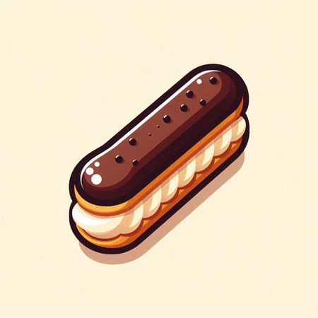 Chocolate eclair on a light background. Vector illustration. Eps 10のイラスト素材