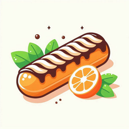 Cake with orange slice and mint leaves. Vector illustration in cartoon style.のイラスト素材