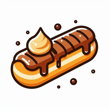 Chocolate eclair on a white background. Vector illustration. Sweet dessert.のイラスト素材