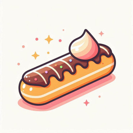 Vector illustration of eclair with cream on a white background. Sweet dessert.のイラスト素材