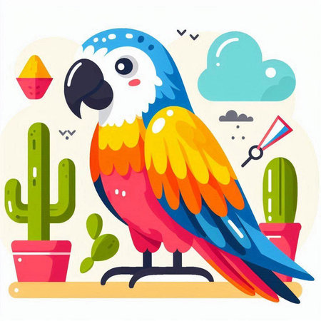 Cute macaw parrot vector illustration. Flat style design.のイラスト素材