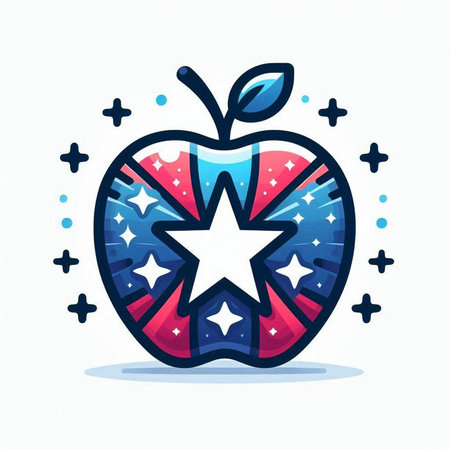 Apple with star and stripes. Vector illustration in trendy flat style.のイラスト素材