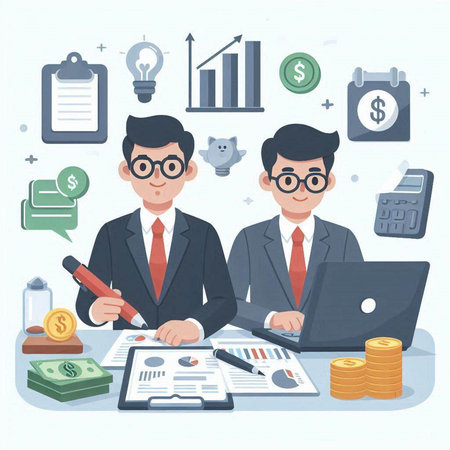 Business people working together in office. Vector illustration in flat style.のイラスト素材