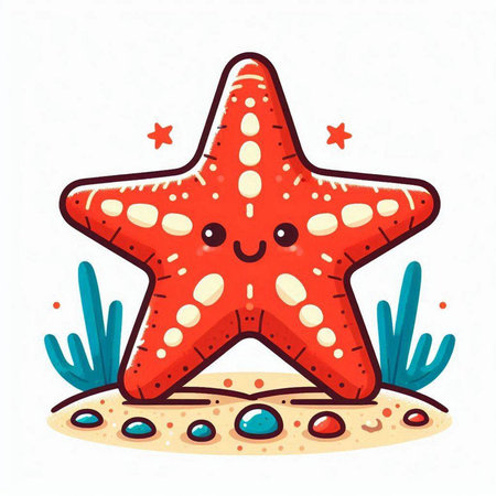 Cute starfish on the beach. Vector illustration in cartoon styleのイラスト素材