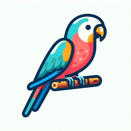 Cute colorful parrot sitting on a branch. Vector illustration.のイラスト素材