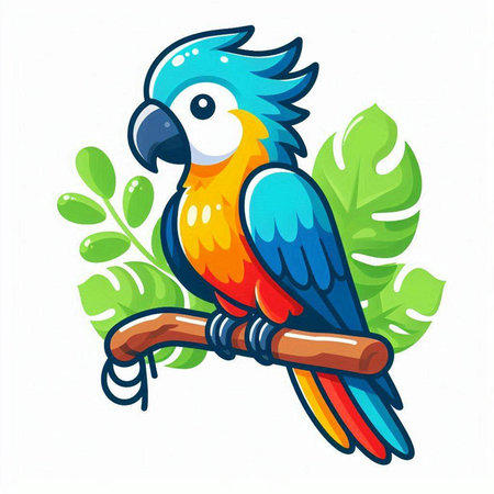 Parrot sitting on a branch. Vector illustration in cartoon style.のイラスト素材