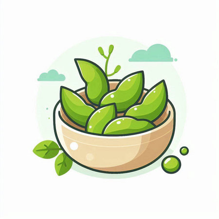 Bowl of green tea with leaves on white background. Vector illustration.のイラスト素材