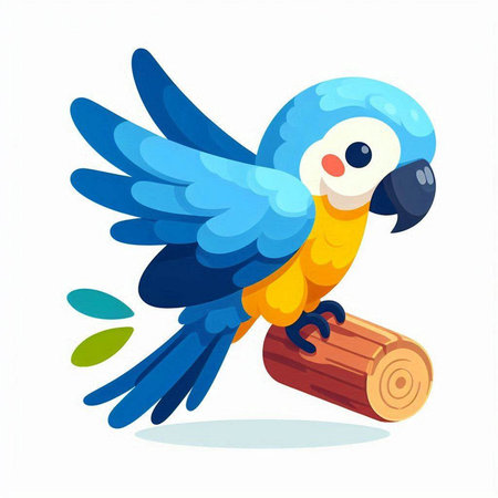 Cute parrot sitting on a log. Cartoon vector illustration.のイラスト素材