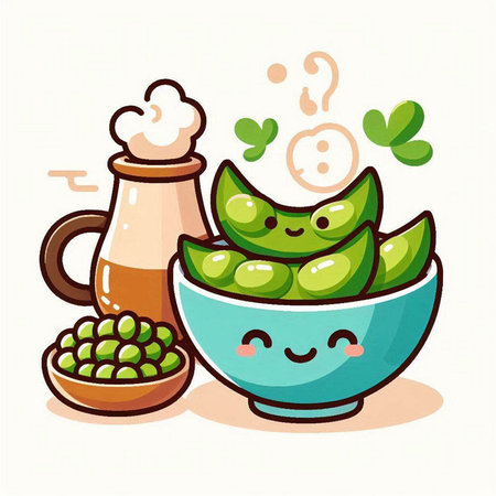 Soybean salad in bowl character vector illustration. Cartoon style.のイラスト素材
