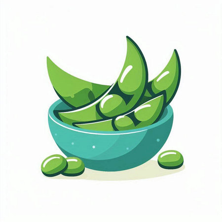 Vector illustration of fresh green peas in bowl isolated on white background.のイラスト素材