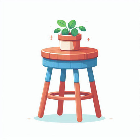 Flowerpot on wooden stool. Vector illustration in cartoon style.のイラスト素材