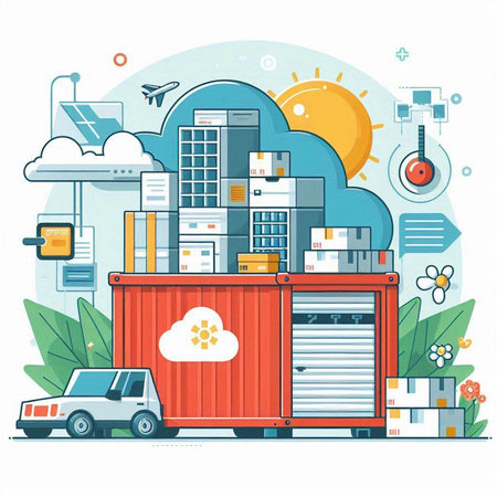 Flat design vector illustration concept of logistic, distribution and storage.のイラスト素材