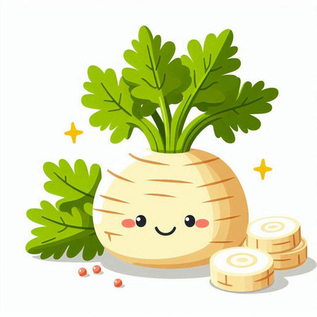 Cute kawaii carrot with green leaves. Vector illustration.のイラスト素材