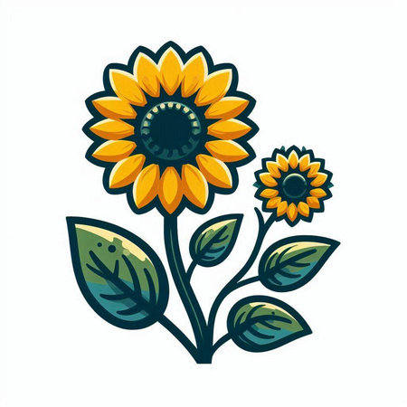 Sunflowers with leaves on a white background. Vector illustration.のイラスト素材