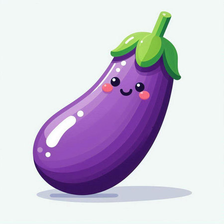 Cute eggplant cartoon character. Vector illustration in flat style.のイラスト素材