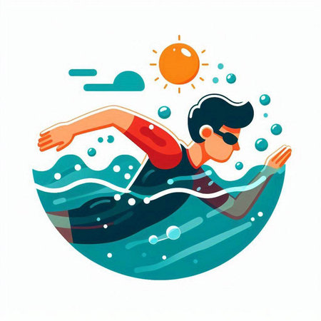 Man swimming in the sea. Vector illustration in flat cartoon style.のイラスト素材