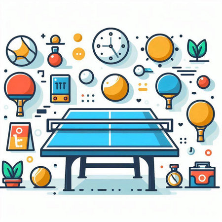 Vector line art illustration of table tennis. Concept for web banners and printed materials.のイラスト素材