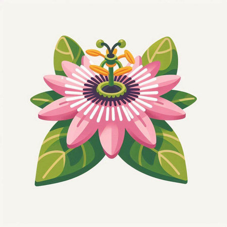 Passion flower icon in flat style isolated on white background. Vector illustration.のイラスト素材