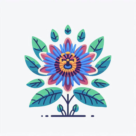 Flower icon with leaves. Vector illustration in trendy flat style.のイラスト素材