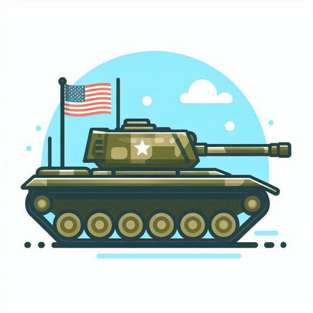 Cartoon tank with american flag on white background. Vector illustration.のイラスト素材