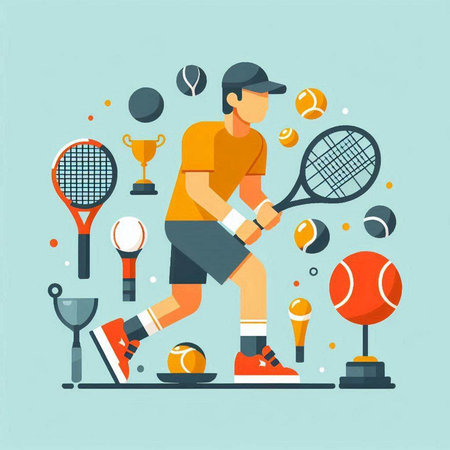 Tennis player. Vector illustration in flat style. Tennis player.のイラスト素材