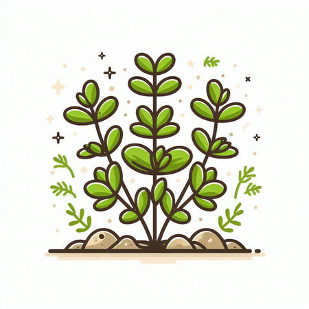 Vector illustration of a green plant on a white background with stars.のイラスト素材