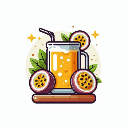 Passion fruit juice in a glass with straw. Vector illustration.のイラスト素材