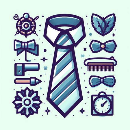 Vector set of different neckties and accessories in line art style.のイラスト素材