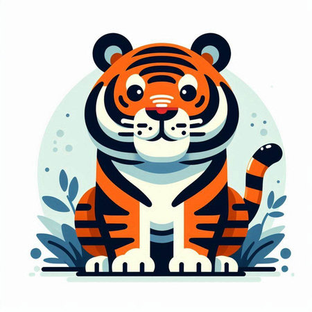 Cute tiger in flat style. Vector illustration of a tiger.のイラスト素材
