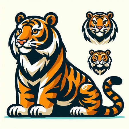 Tiger set. Vector illustration. Isolated on white background.のイラスト素材