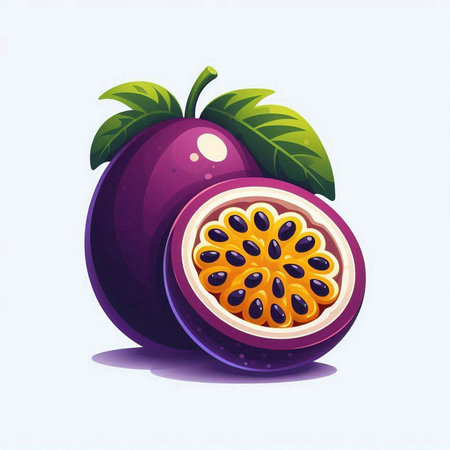 Passion fruit on a white background. Vector illustration of passion fruit.のイラスト素材