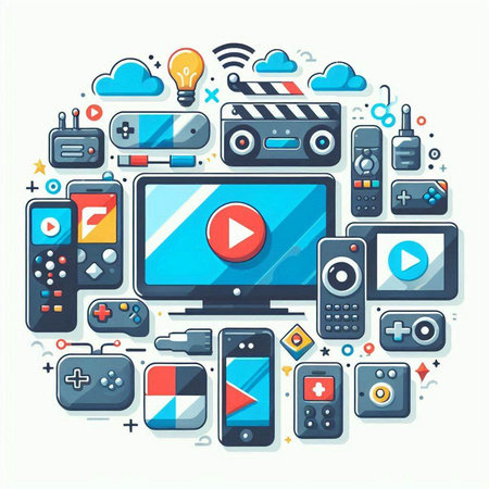 Flat line design vector illustration concept for video games and entertainment.のイラスト素材