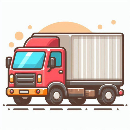 Truck with cargo. Vector illustration in cartoon style on white background.のイラスト素材