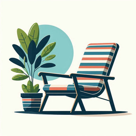 Illustration of a deck chair in the garden. Vector illustration.のイラスト素材