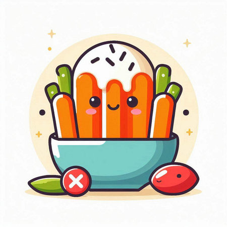 Cute kawaii french fries in bowl. Vector illustration.のイラスト素材