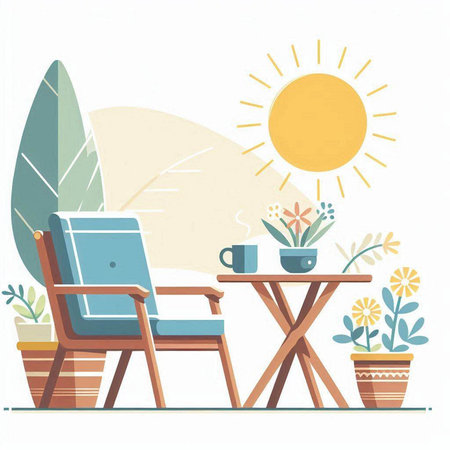 Summer terrace with armchair and table. Vector illustration in flat styleのイラスト素材