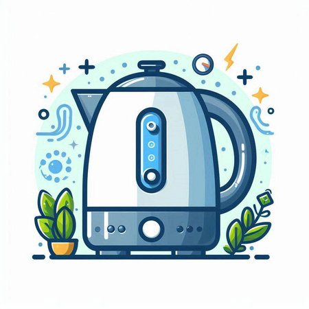 Modern electric kettle on white background. Vector illustration in flat style.のイラスト素材