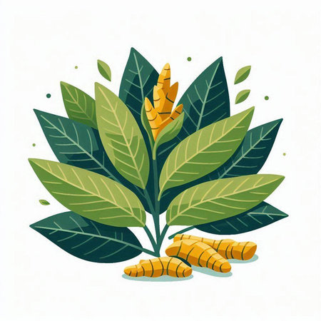 Ginger root with leaves. Vector illustration isolated on white background.のイラスト素材