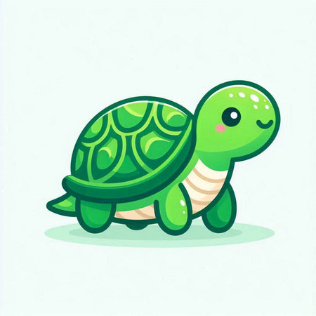 Cute cartoon turtle vector illustration. Cute green turtle character.のイラスト素材