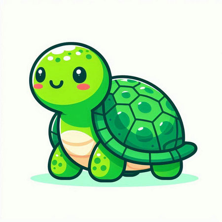 Cute cartoon turtle on a white background. Vector illustration in a flat style.のイラスト素材