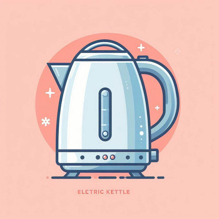 Electric kettle. Vector illustration in flat linear style on pink background.のイラスト素材
