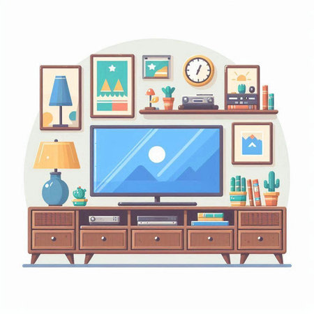 Living room interior. Furniture in flat style. Vector illustration.のイラスト素材