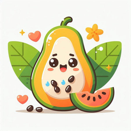 Cute kawaii papaya fruit character with cute face, vector illustrationのイラスト素材