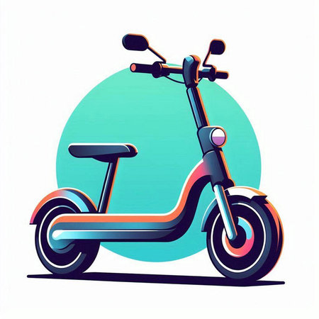 Retro scooter on a background of blue circles. Vector illustrationのイラスト素材