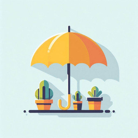 Umbrella and cactus. Flat design. Vector illustration.のイラスト素材